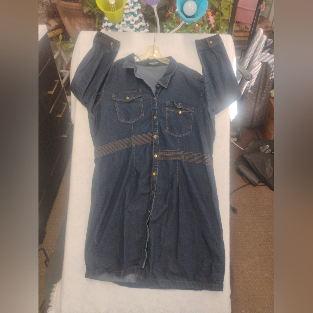 Eighty Eight Premium Denim Long Sleeve Midi Jumpsuit Dress Women’s Large Western